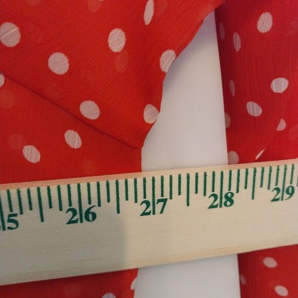 Sag Harbor Women’s Top Sz 3X Red Polka Dot Sheer Bell Sleeve Button Up Fairy - Picture 2 of 6